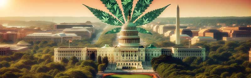 Image of Washington DC skyline with weed surrounding it